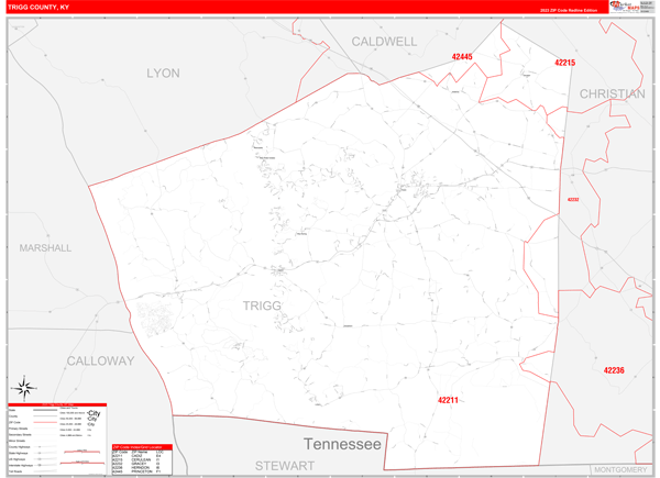 Trigg County, KY Zip Code Wall Map