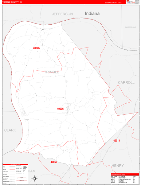 Trimble County, KY Zip Code Wall Map