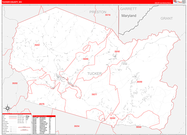 Tucker County, WV Zip Code Map