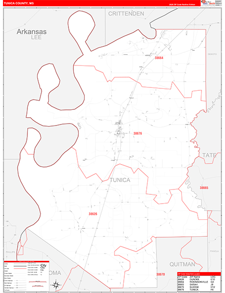 Tunica County, MS Zip Code Map