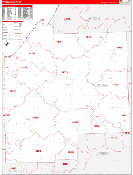 Tuscola County Digital Map Red Line Style