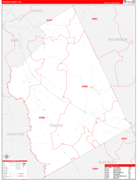 Twiggs County, GA Zip Code Map