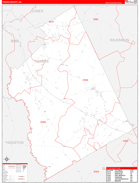 Twiggs County, GA Zip Code Map