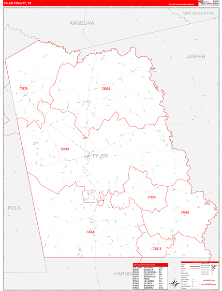 Tyler County, TX Zip Code Map