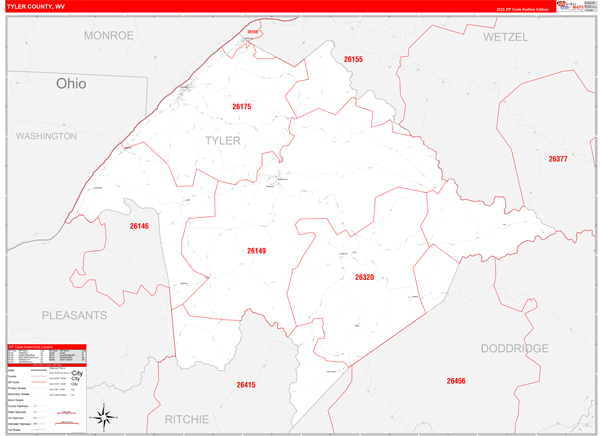 Tyler County Digital Map Red Line Style