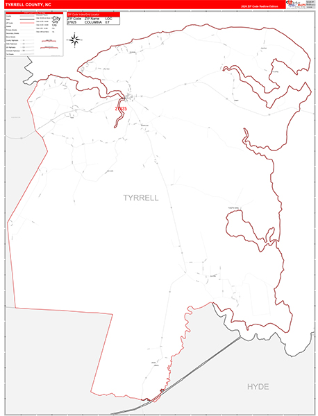 Tyrrell County, NC Zip Code Map