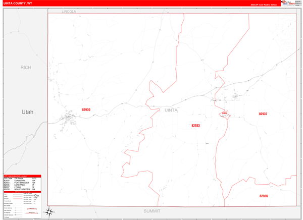 Uinta County Digital Map Red Line Style
