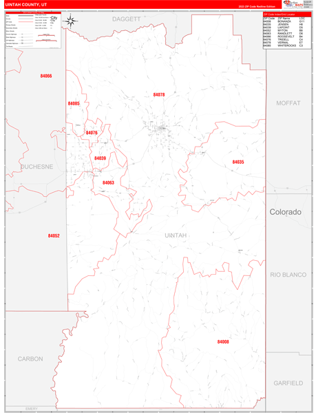 Uintah County, UT Zip Code Wall Map
