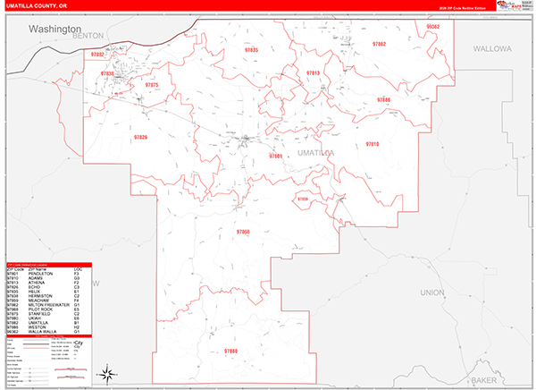 Umatilla County, OR Zip Code Wall Map