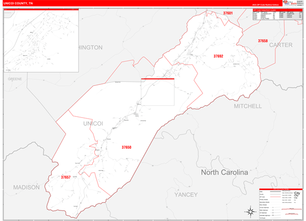 Unicoi County Digital Map Red Line Style