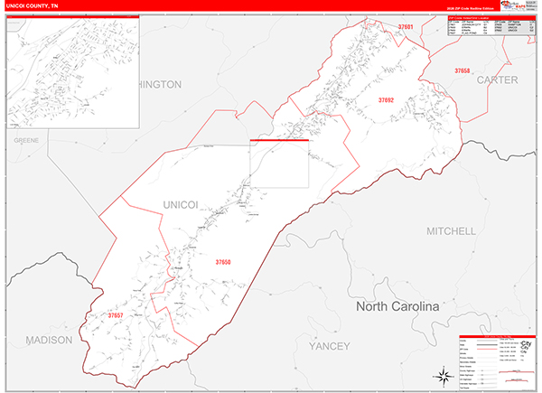 Unicoi County, TN Zip Code Map