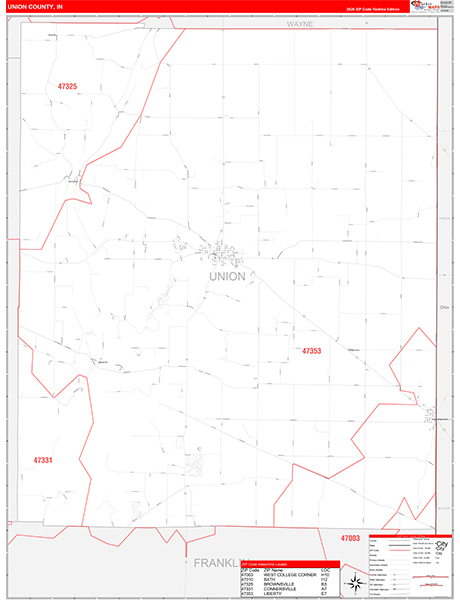Union County, IN Zip Code Map
