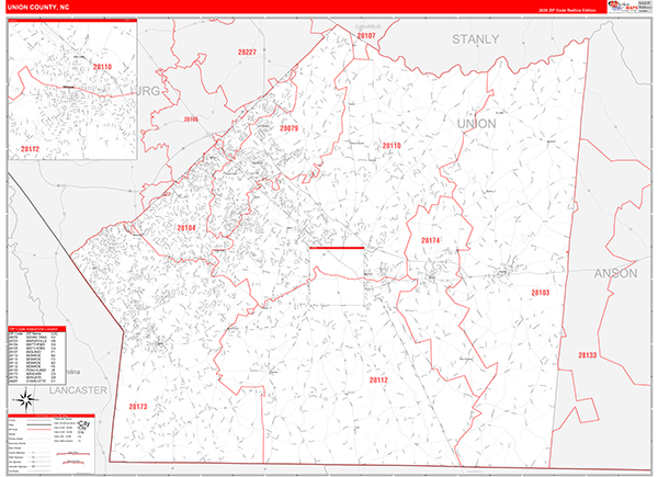 Union County, NC Zip Code Wall Map