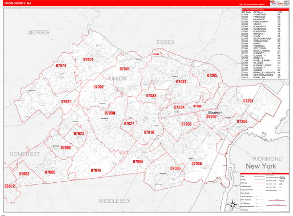 Union County Digital Map Red Line Style