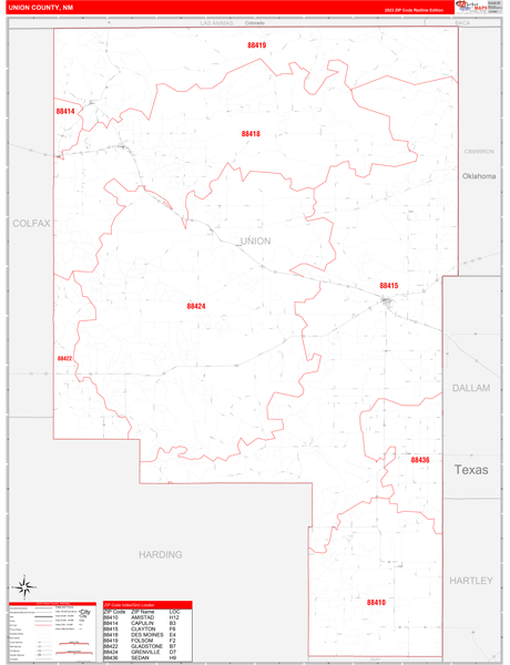 Union County, NM Wall Map Red Line Style