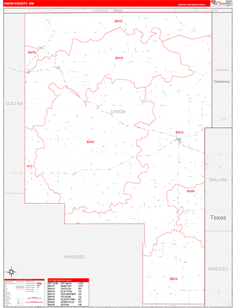 Union County, NM Zip Code Wall Map