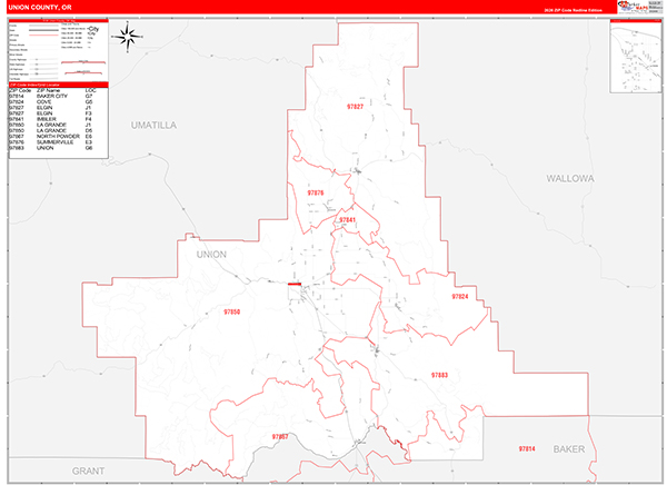 Union County, OR Zip Code Wall Map