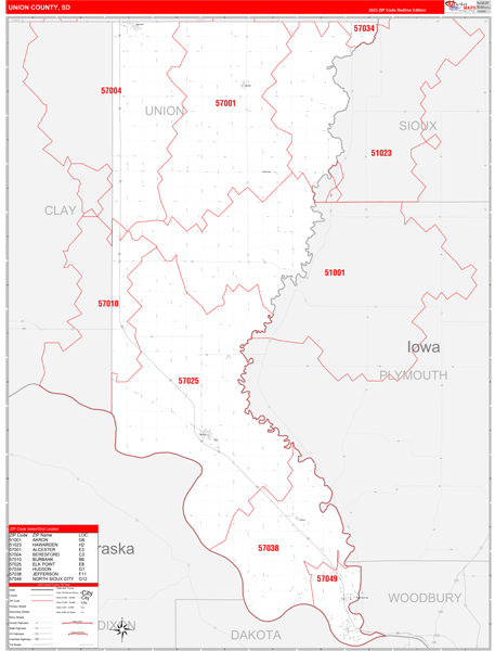 Union County, SD Zip Code Wall Map