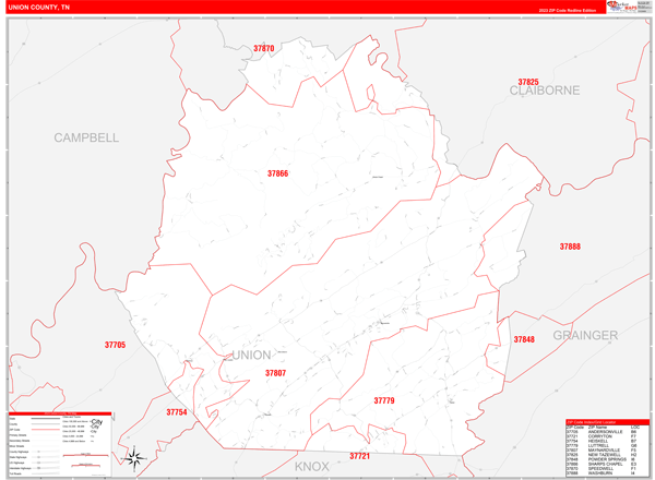 Union County, TN Zip Code Map