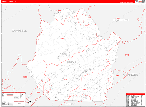 Union County, TN Zip Code Map