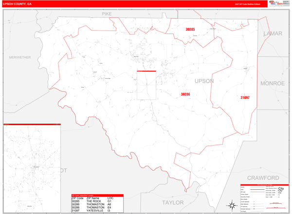 Upson County Wall Map Red Line Style