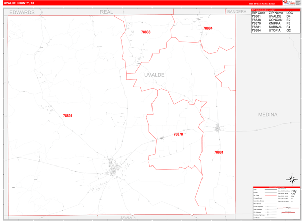 Uvalde County Digital Map Red Line Style