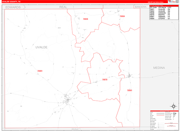 Uvalde County, TX Zip Code Map