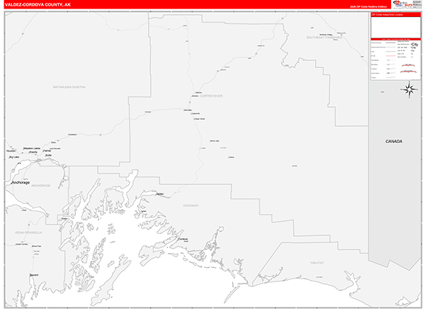 Valdez-Cordova Borough (County), AK Carrier Route Wall Map
