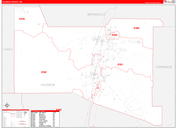 Valencia County, NM Wall Map Red Line Style