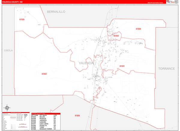 Valencia County, NM Zip Code Map