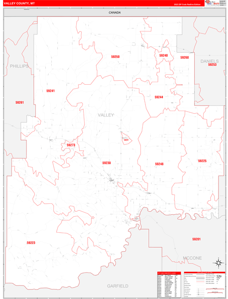 Valley County, MT Zip Code Wall Map