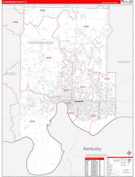 Vanderburgh County, IN Zip Code Map