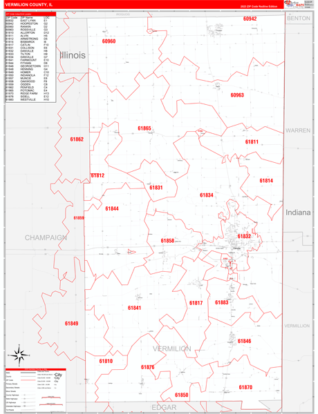 Vermilion County Digital Map Red Line Style