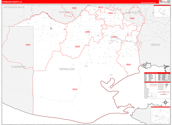 Vermilion Parish (County), LA Zip Code Wall Map