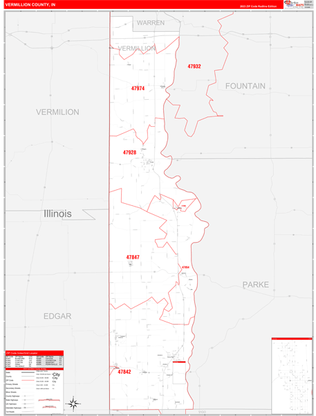 Vermillion County, IN Map Red Line Style