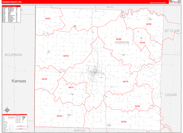 Vernon County, MO Zip Code Wall Map