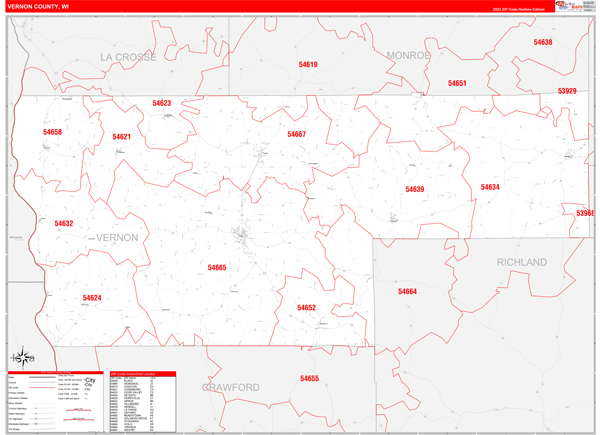 Vernon County Digital Map Red Line Style