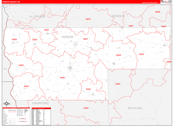 Vernon County, WI Zip Code Wall Map