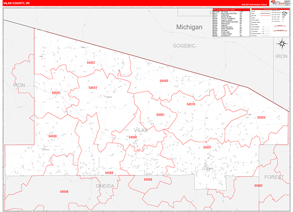 Vilas County, WI Zip Code Wall Map