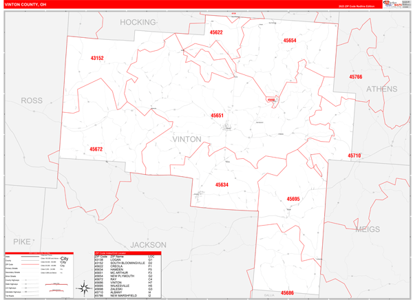 Vinton County Digital Map Red Line Style