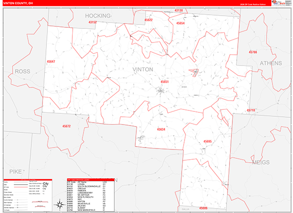 Vinton County, OH Zip Code Map