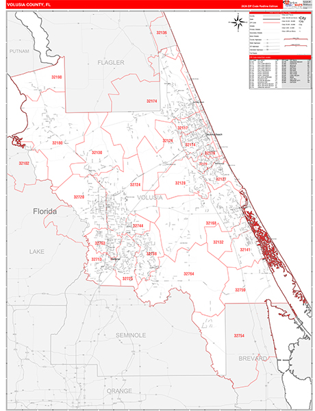 Volusia County, FL Zip Code Wall Map