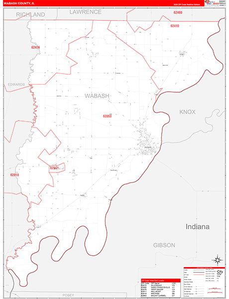 Wabash County, IL Zip Code Wall Map