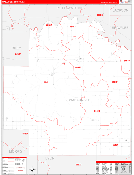 Wabaunsee County, KS Zip Code Wall Map