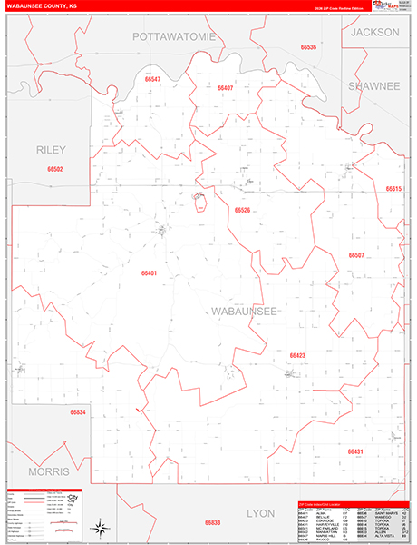 Wabaunsee County, KS Zip Code Wall Map