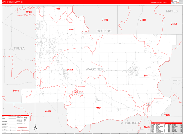 Wagoner County Wall Map Red Line Style