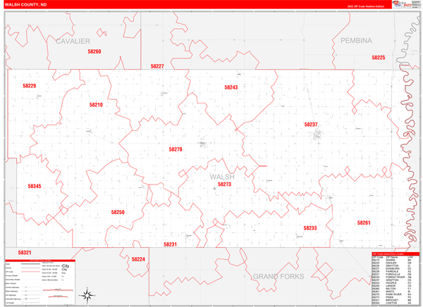 Walsh County Digital Map Red Line Style