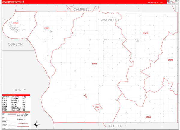 Walworth County, SD Carrier Route Wall Map