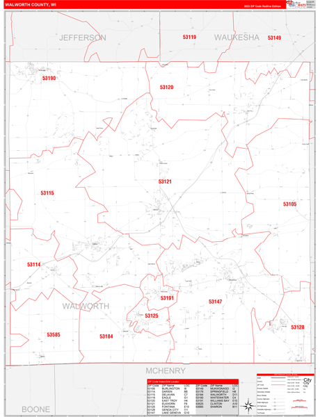 Walworth County Digital Map Red Line Style