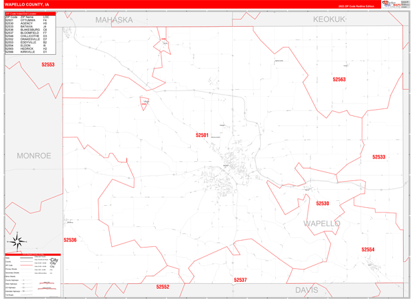 Wapello County, IA Zip Code Wall Map